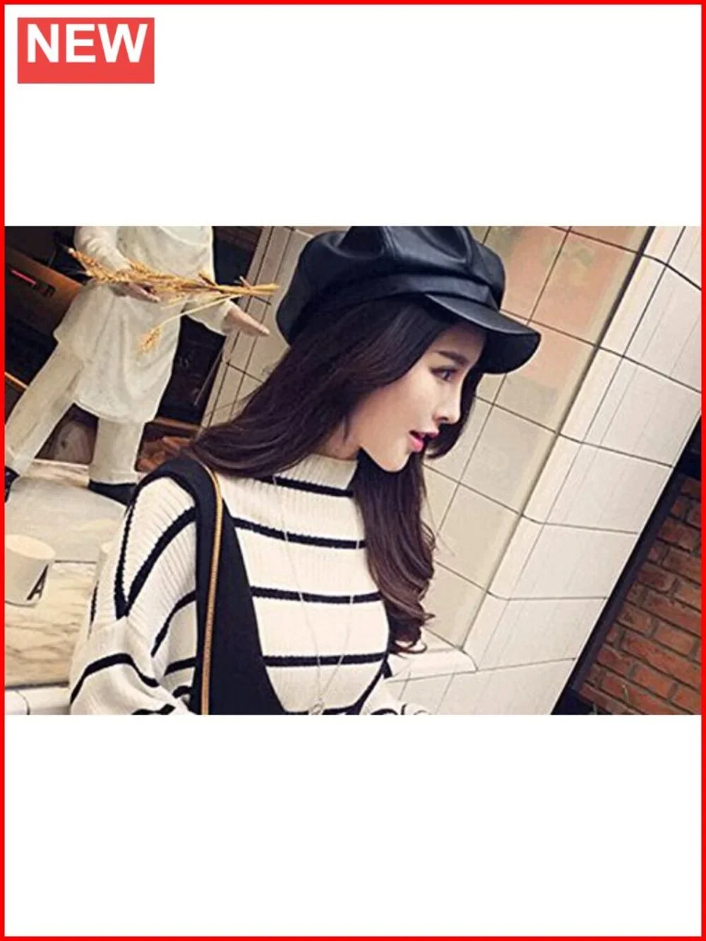 Faux Leather Newsboy Cap Vintage Baker Boy Hat Adjustable